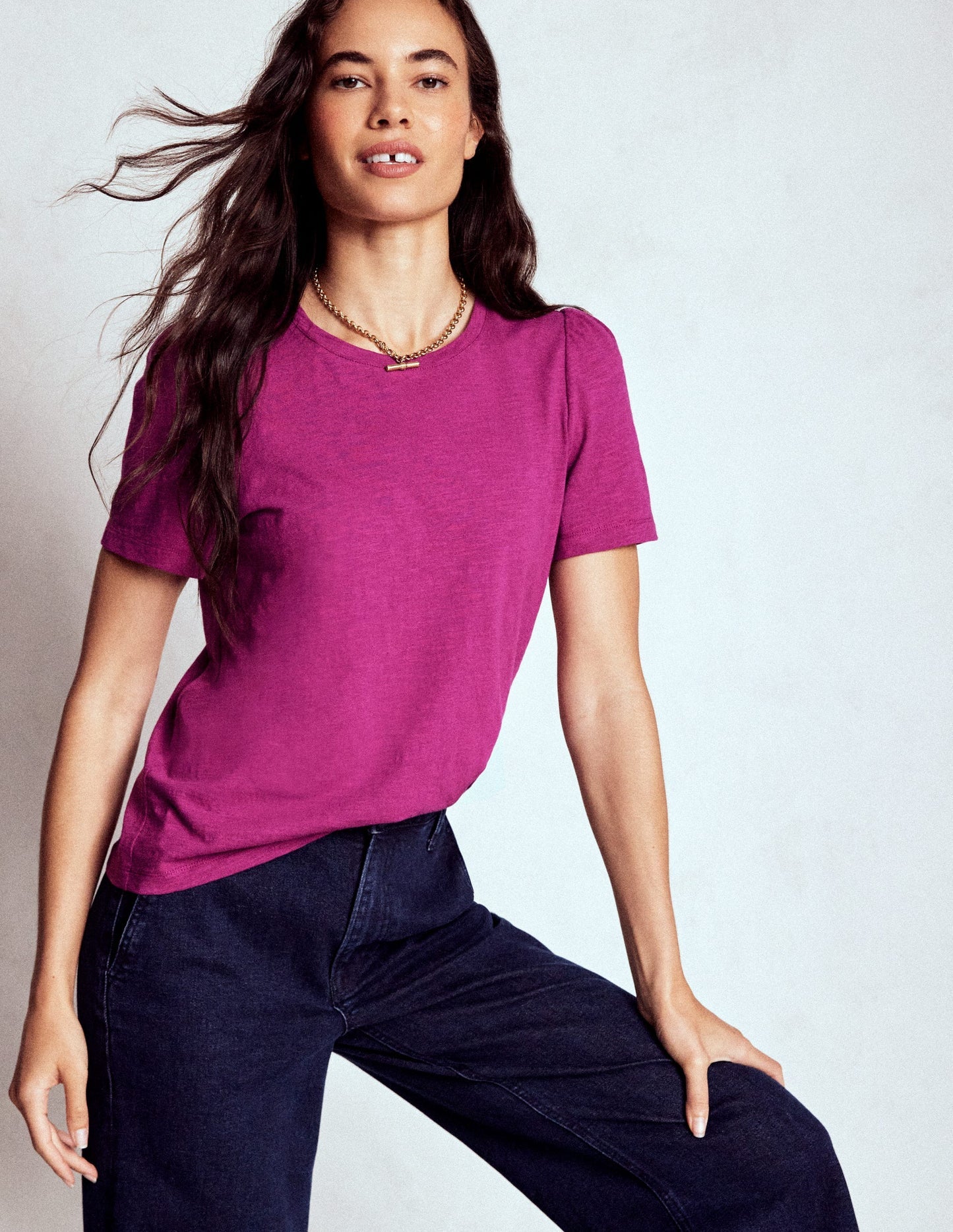 Boden Cotton Puff Sleeve T-shirt - Rich Magenta