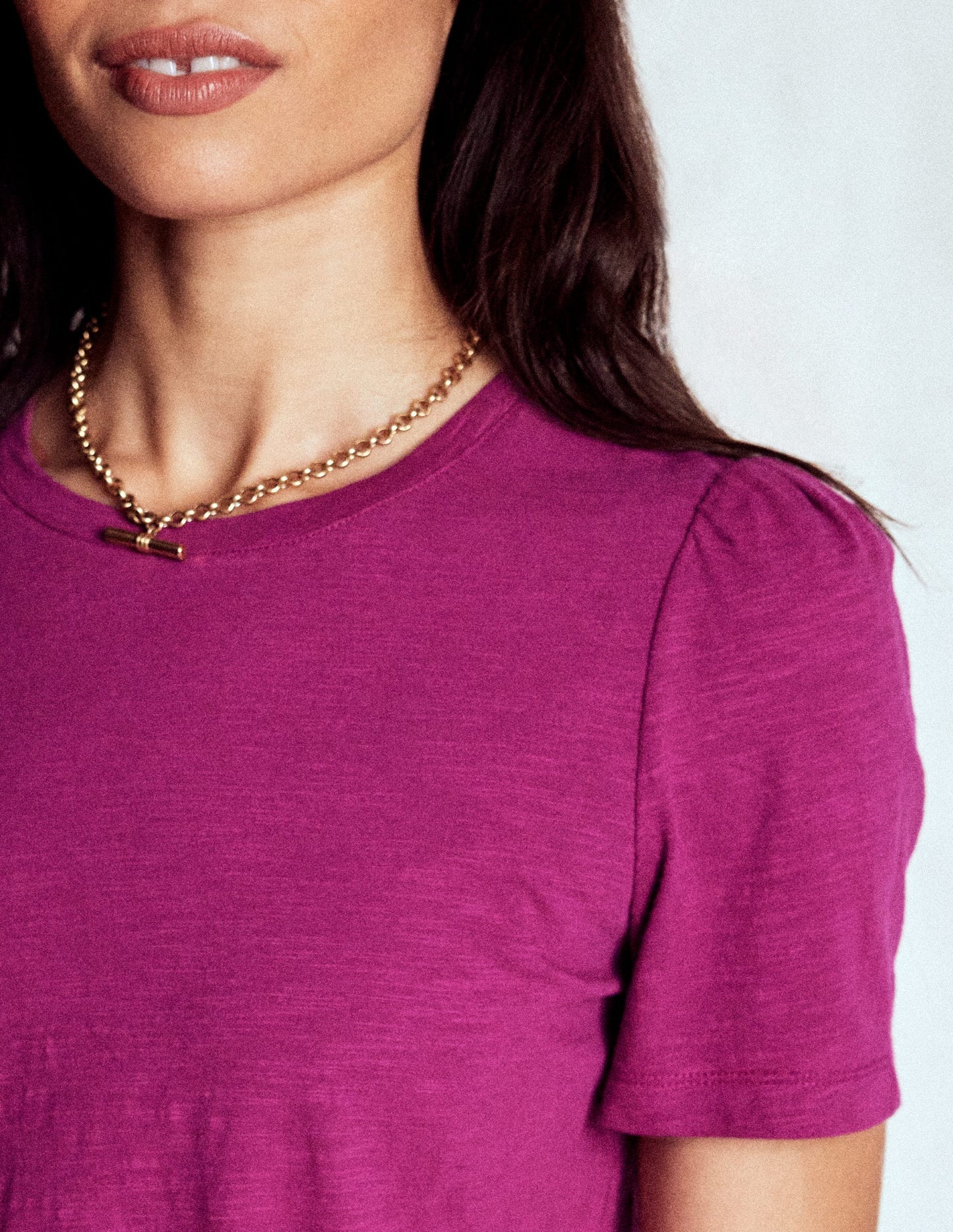 Boden Cotton Puff Sleeve T-shirt - Rich Magenta