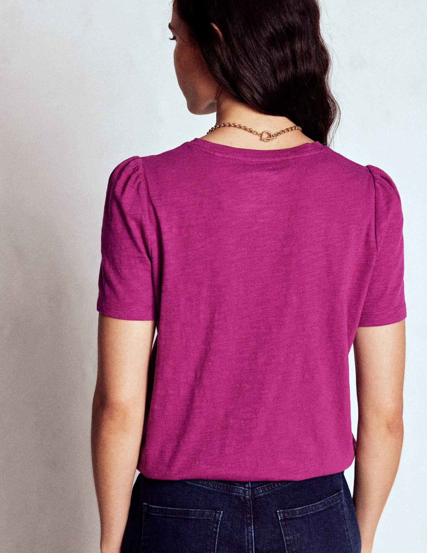 Boden Cotton Puff Sleeve T-shirt - Rich Magenta