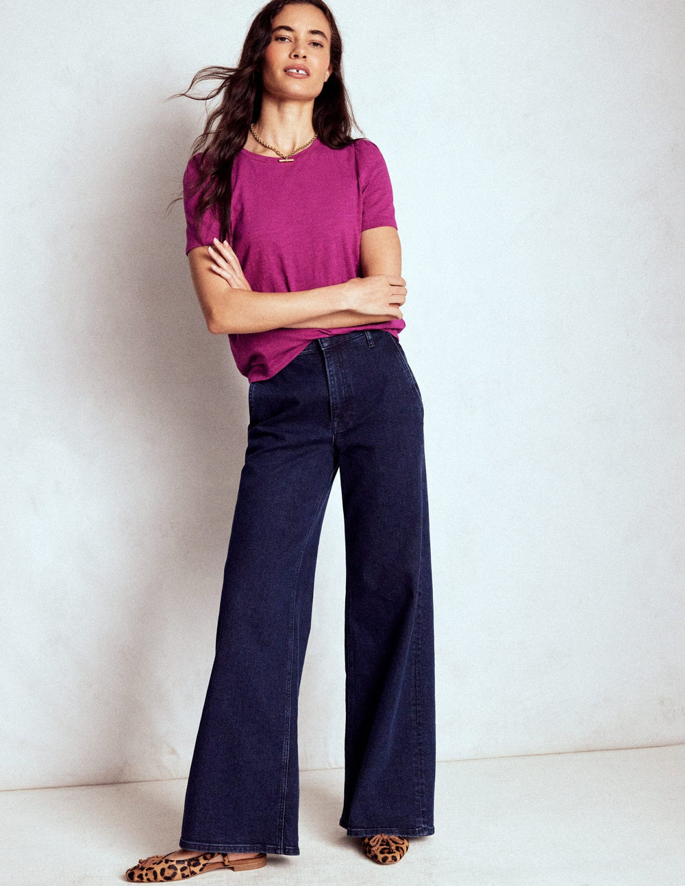 Boden Cotton Puff Sleeve T-shirt - Rich Magenta