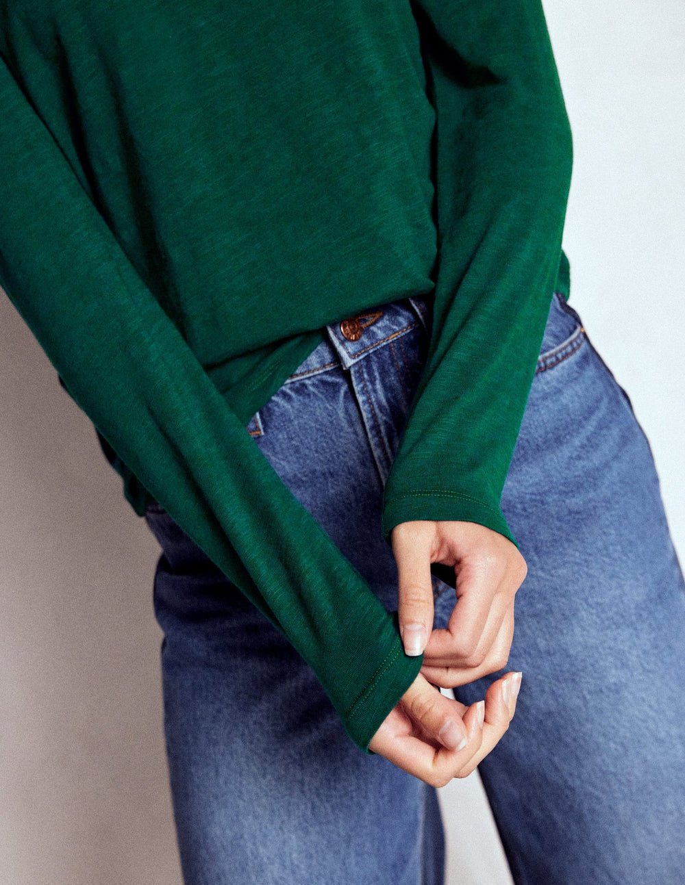 Boden Cotton Crew Long Sleeve Top - Drake Green
