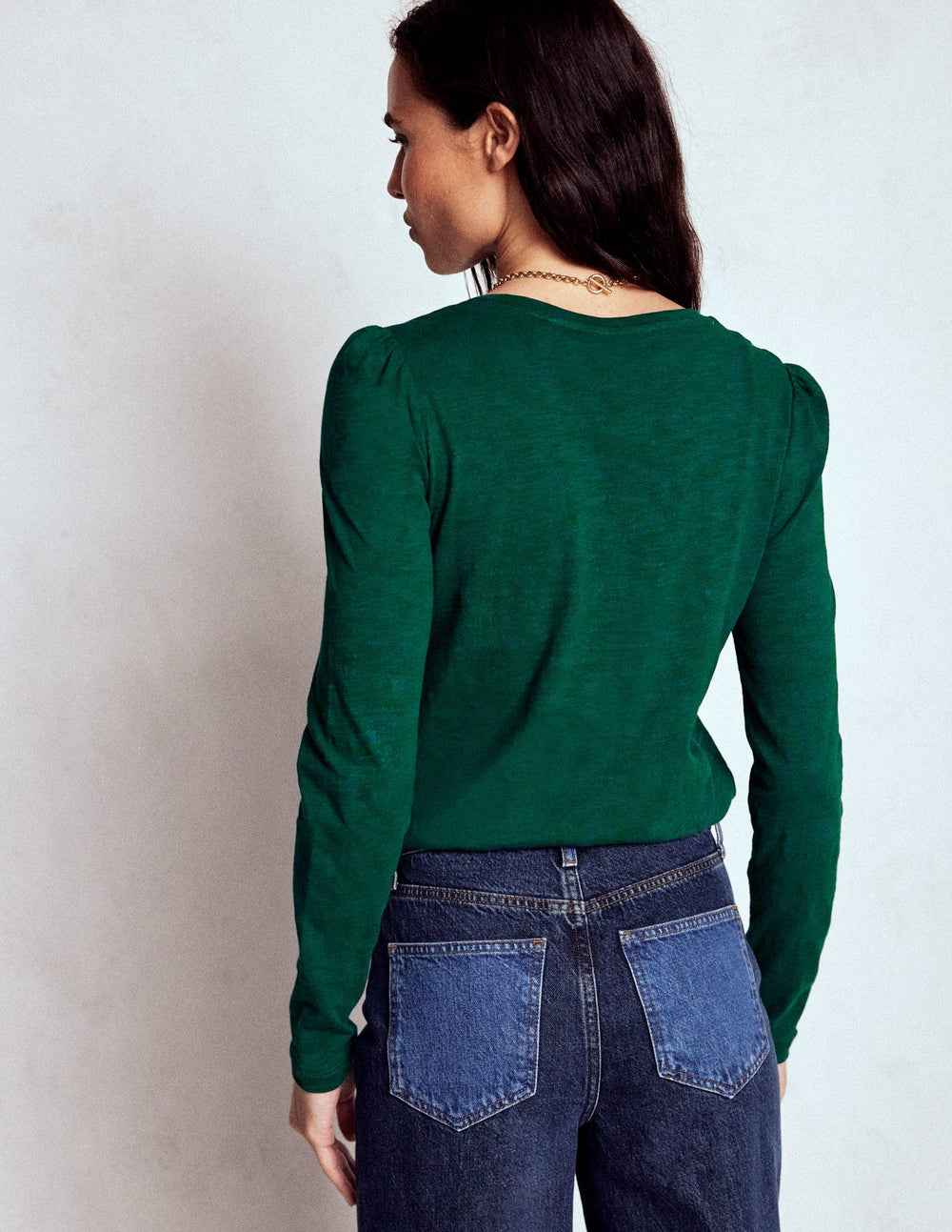 Boden Cotton Crew Long Sleeve Top - Drake Green