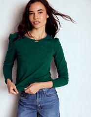 Boden Cotton Crew Long Sleeve Top - Drake Green