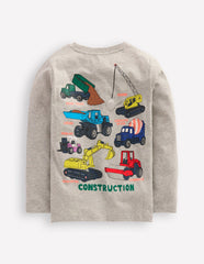 Boden Front & Back Printed T-shirt - Grey Marl Vehicles
