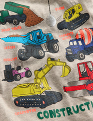 Boden Front & Back Printed T-shirt - Grey Marl Vehicles