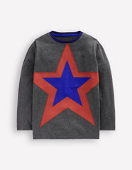 Boden Star Appliqué T-shirt - GREY MARL STAR