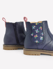 Boden Leather Chelsea Boots - College Navy Floral