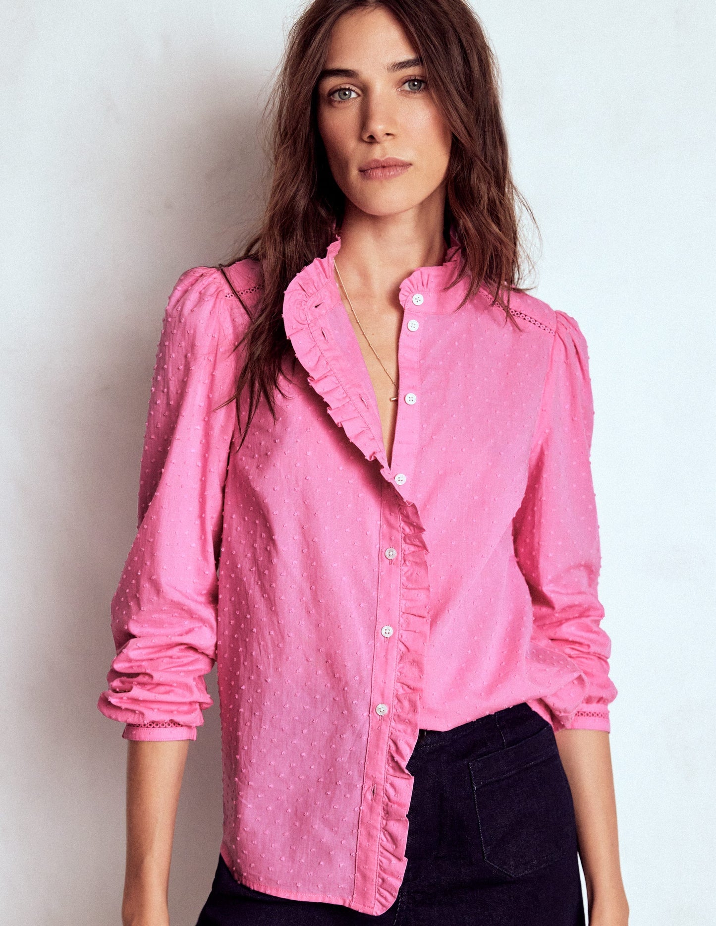 Boden Helena Cotton Dobby Top - Rose Bloom