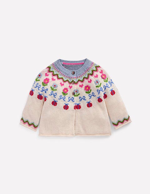 Boden Edie Fair Isle Cardigan - Ecru Marl Flowers