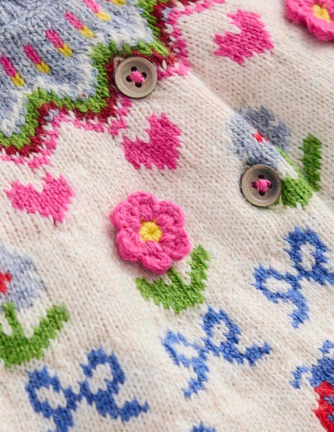 Boden Edie Fair Isle Cardigan - Ecru Marl Flowers