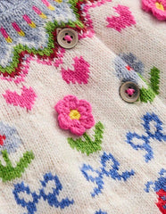 Boden Edie Fair Isle Cardigan - Ecru Marl Flowers