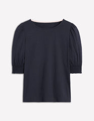 Boden Short Sleeve Smocked Cuff Top - Navy