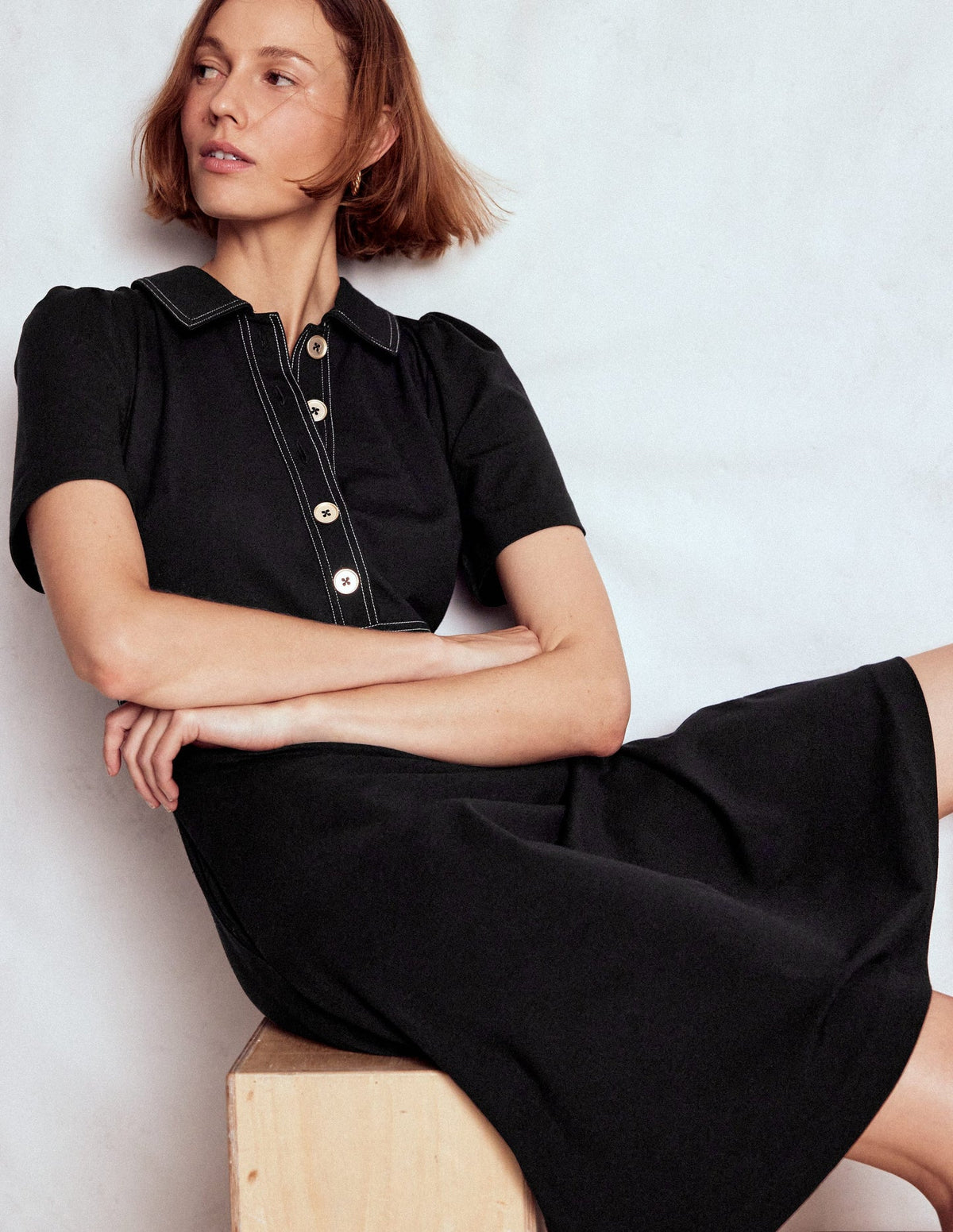 Boden Nicolette Ponte Shirt Dress - Black