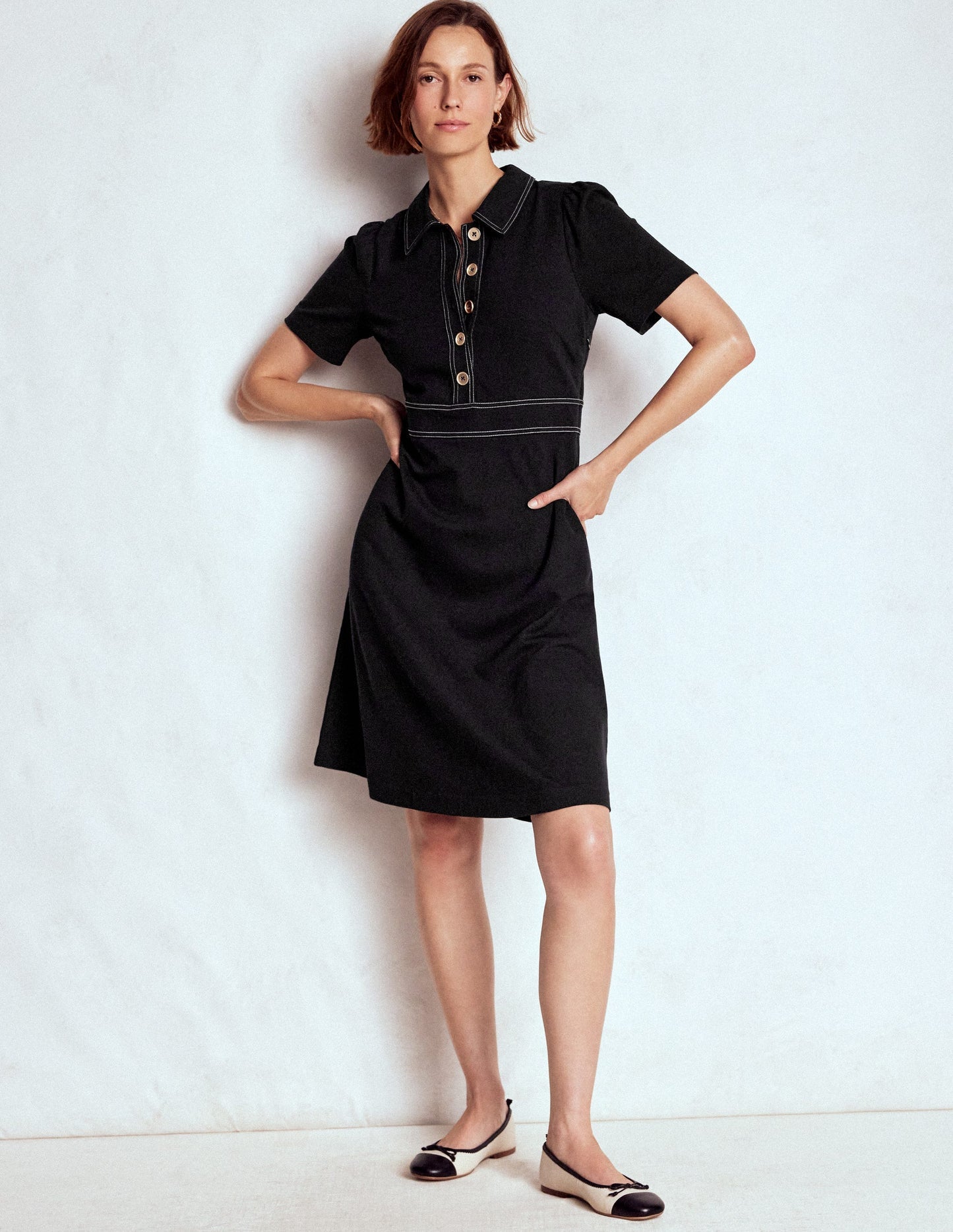 Boden Nicolette Ponte Shirt Dress - Black
